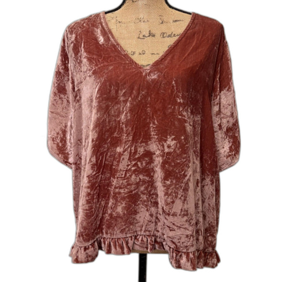 Madewell Velvet Tulip Sleeve Ruffle Top Afterglow Blush Romantic Plus Size 2X - Picture 1 of 7